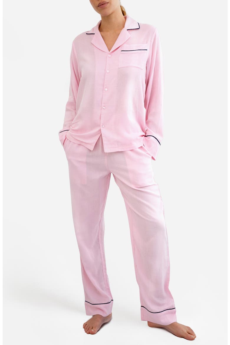 Gender Inclusive Piped Cotton Blend Pajamas, Main, color, PINK