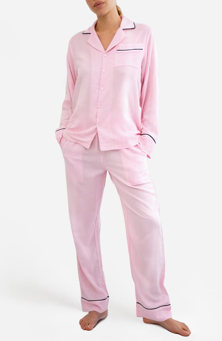 Sunday Citizen Gender Inclusive Piped Cotton Blend Pajamas, Main, color, Pink