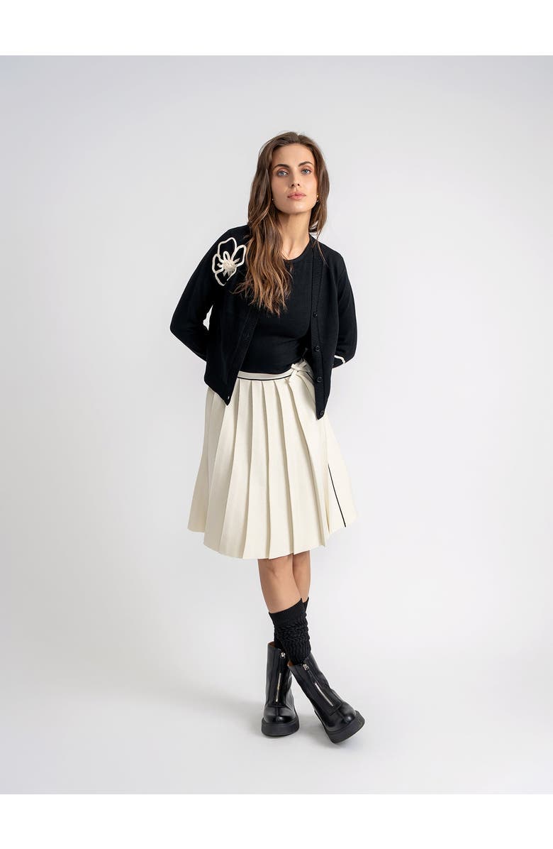 Imagine Contrast Embroidered Sleeve Detail Button Front Cardigan, Alternate, color, Black