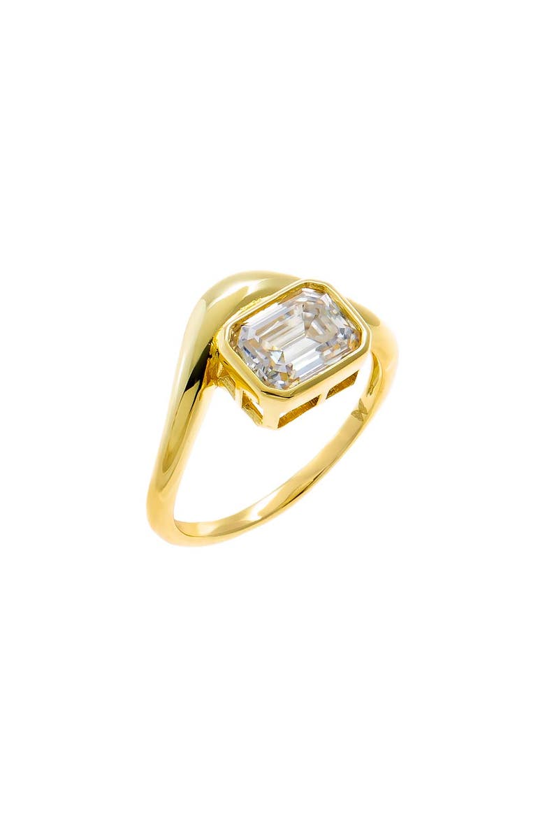 Moissanite Bezel Emerald Swirled Ring, Main, color, Gold