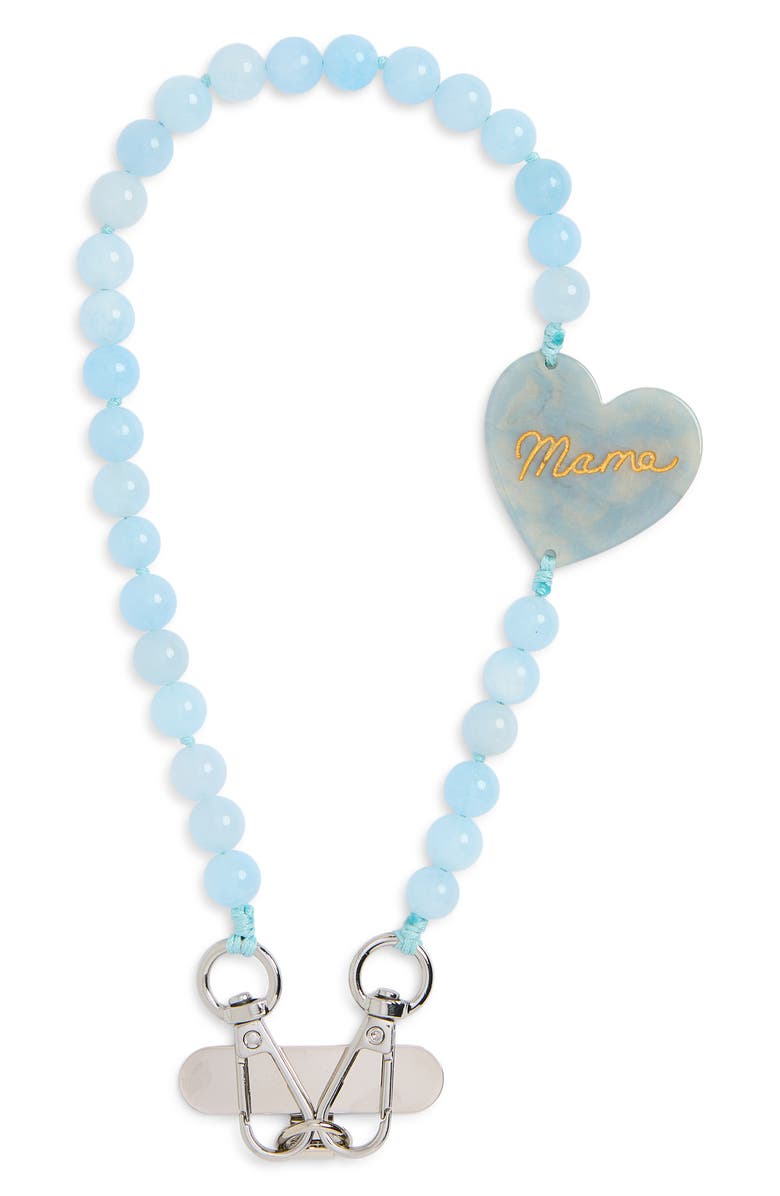 Solar Eclipse Mama Heart Beaded Phone Wrist Strap, Main, color, Baby Blue