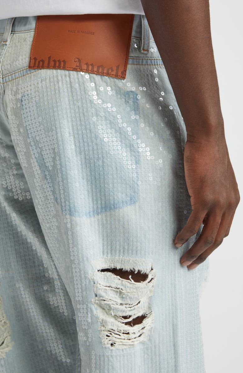 Palm Angels Ripped Sequin Straight Leg Jeans, Alternate, color,
