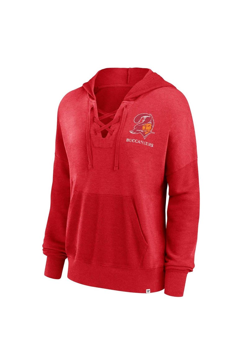 Women's Fanatics Branded Red Tampa Bay Buccaneers Heritage Snow Wash French Terry Lace-Up Pullover Hoodie, Alternate, color, Red