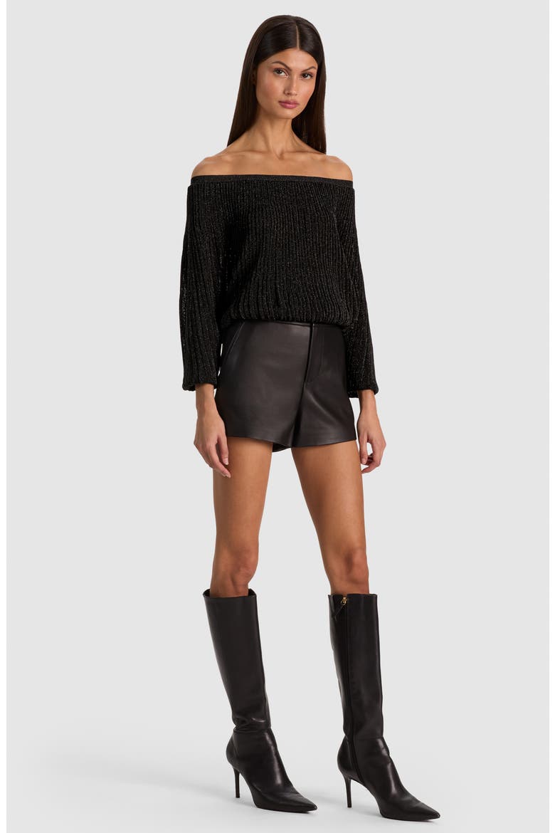 Cyril Pleated Metallic Off the Shoulder Sweater, Alternate, color, BLACK METALLIC