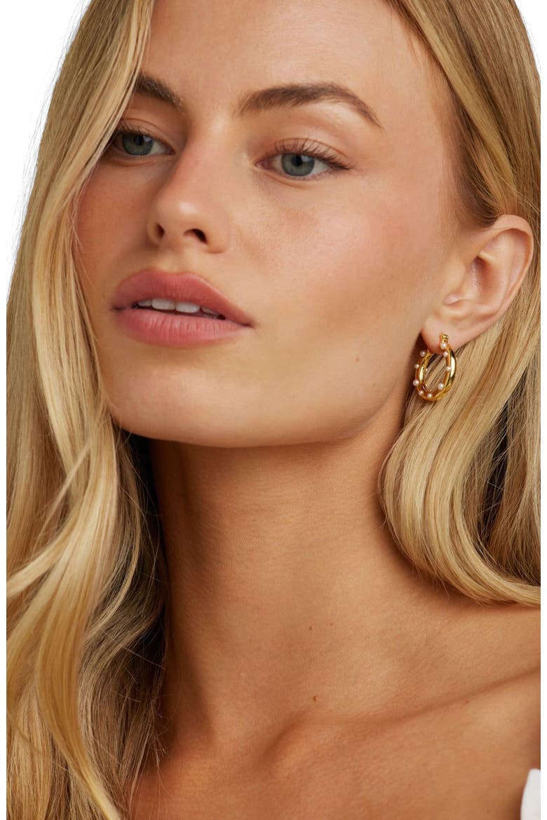 Paris Pearl Hoops, Alternate, color, Gold