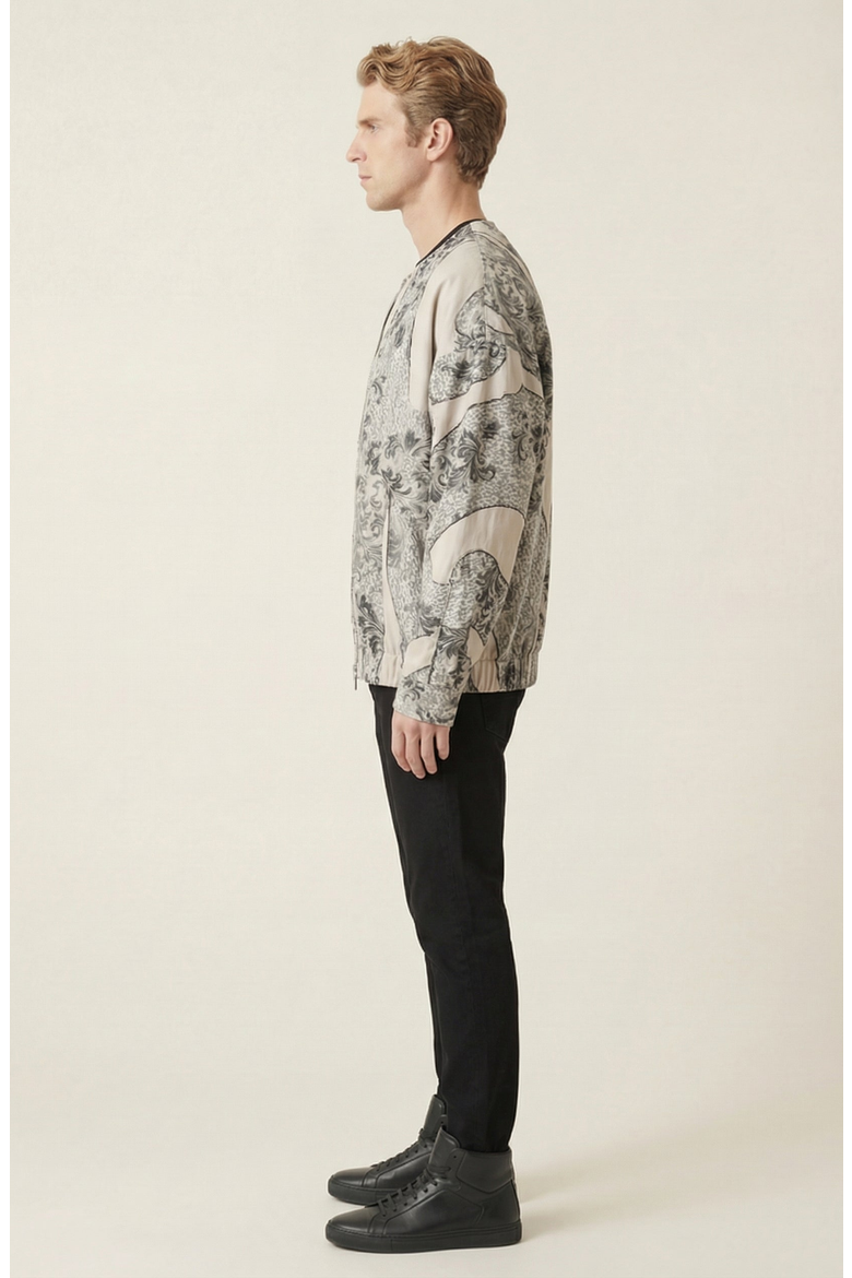 Printed Zip Front Jacket, Alternate, color, Ivory / Grey