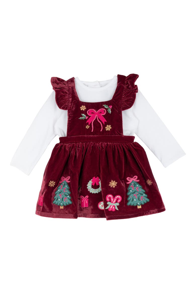 Kids' Velvet Applique Jumper & Top Set, Main, color, BURGUNDY