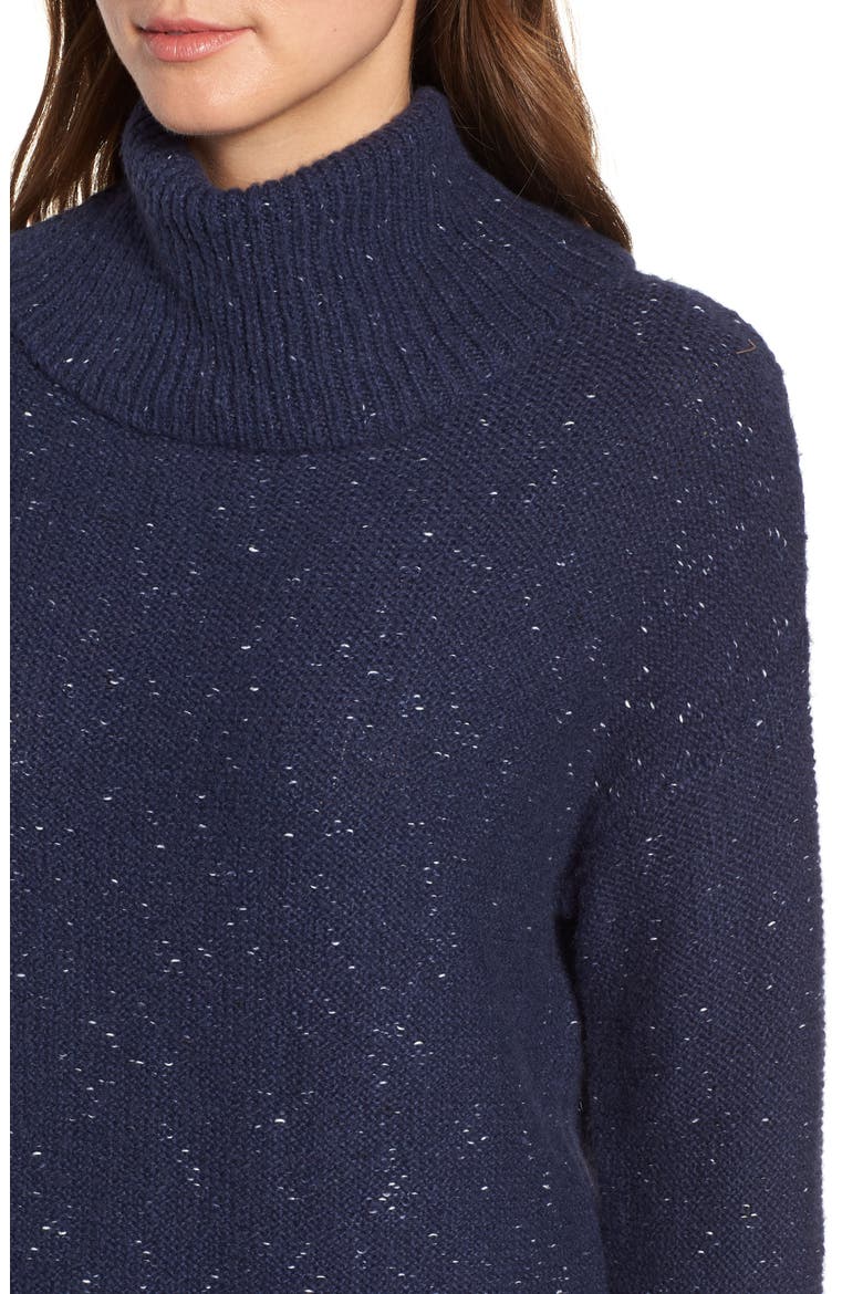 Roll Neck Cotton Wool Blend Sweater, Alternate, color, NAVY MARL
