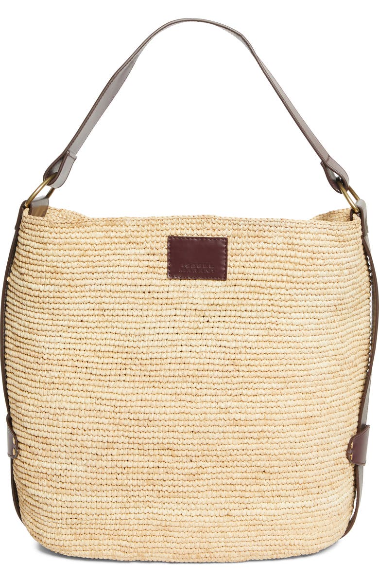 Isabel Marant Bayia Crocheted Raffia Tote, Main, color, Anthracite/ Burgundy