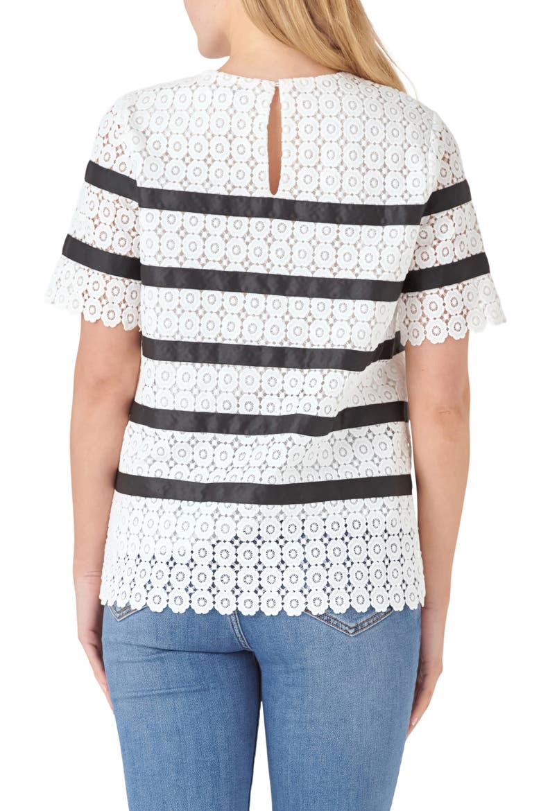 Lace Stripe Top, Alternate, color, WHITE/BLACK