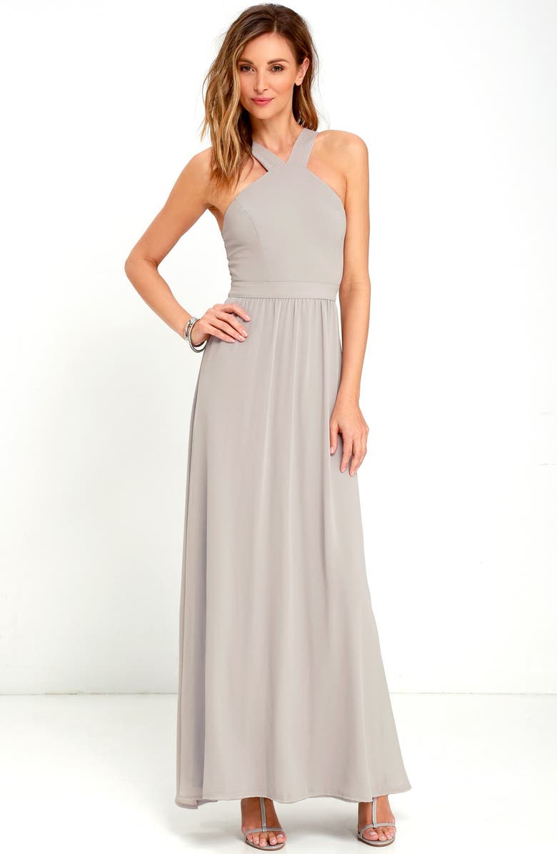 Lulus Cross Neck A-Line Chiffon Gown, Alternate, color, 