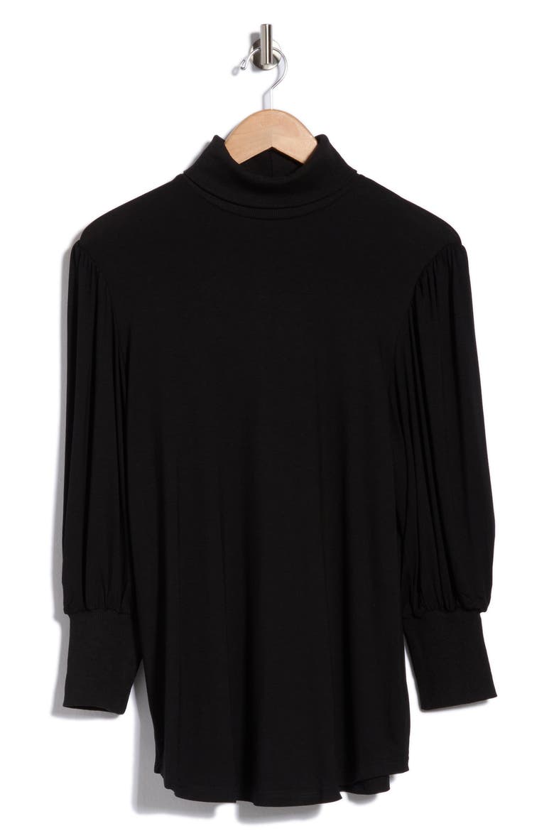 Mock Neck Ruched Sleeve Top, Alternate, color, BLACK