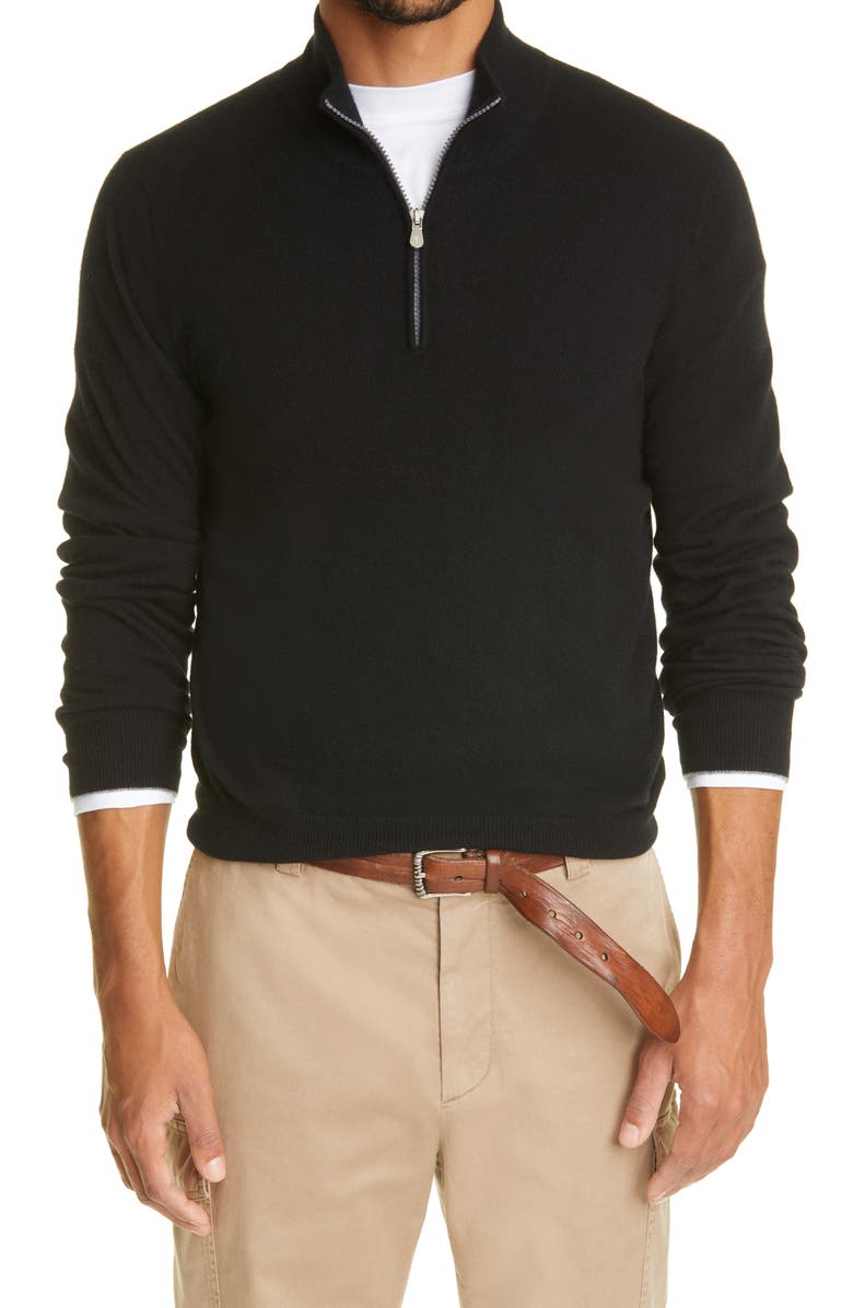 Brunello Cucinelli Quarter Zip Cashmere Pullover, Main, color, 