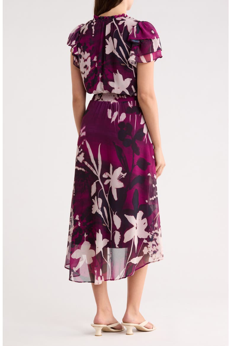 Floral Flutter Sleeve Chiffon High-Low Dress, Alternate, color, AFRICAN VIOLET