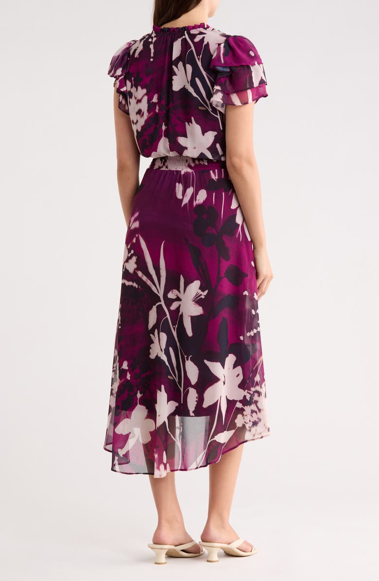 DKNY Floral Flutter Sleeve Chiffon High-Low Dress, Alternate, color, African Violet