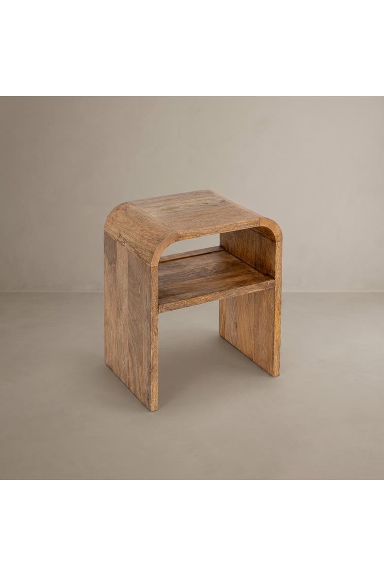 Waterfall Edge End Table with Shelf, Alternate, color, Natural
