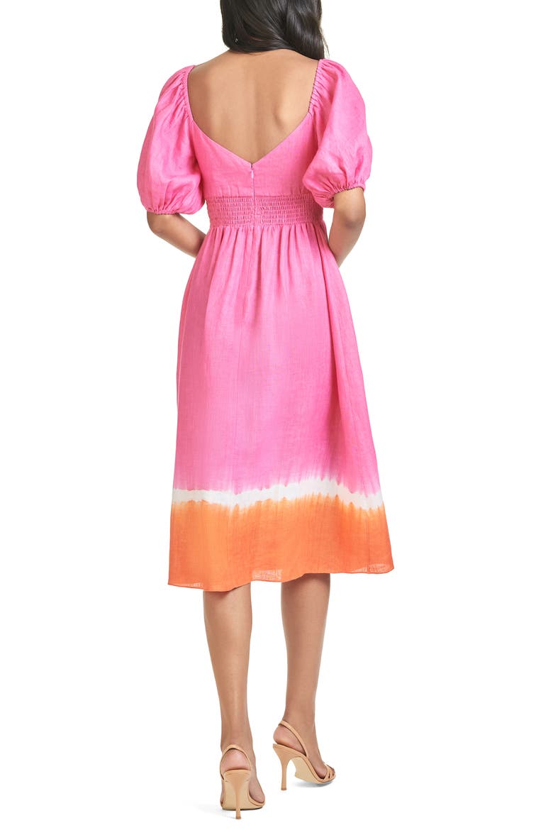 Bri Tie Dye Puff Sleeve Midi Dress, Alternate, color, FUCSHIA WITH ORANGE SHIBORI