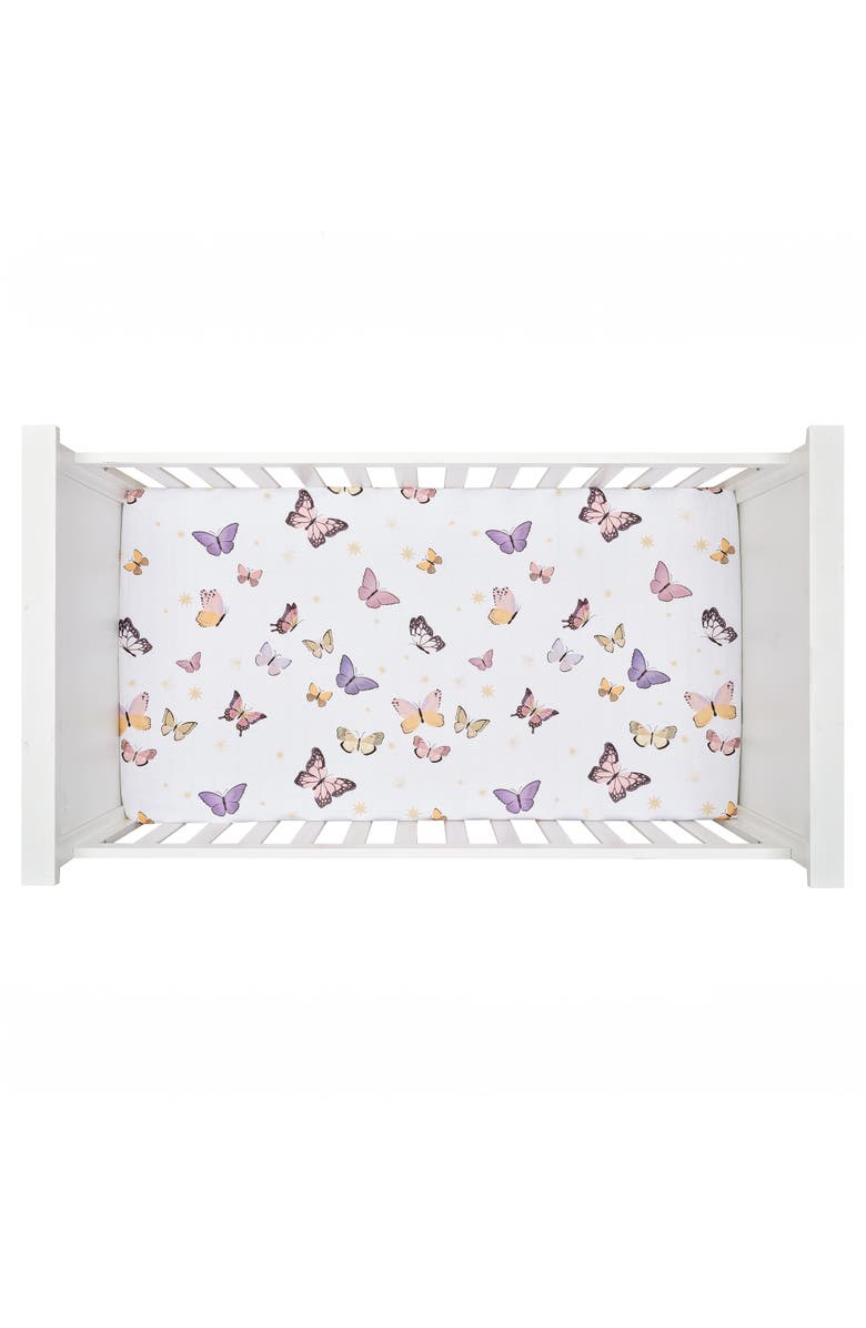 Lambs & Ivy Butterfly Dreams Breathable 100% Cotton Fitted Baby Crib Sheet, Alternate, color, White Multi
