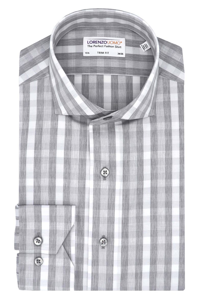 Trim Fit Heathered Gingham Dress Shirt, Main, color, DOVE GREY