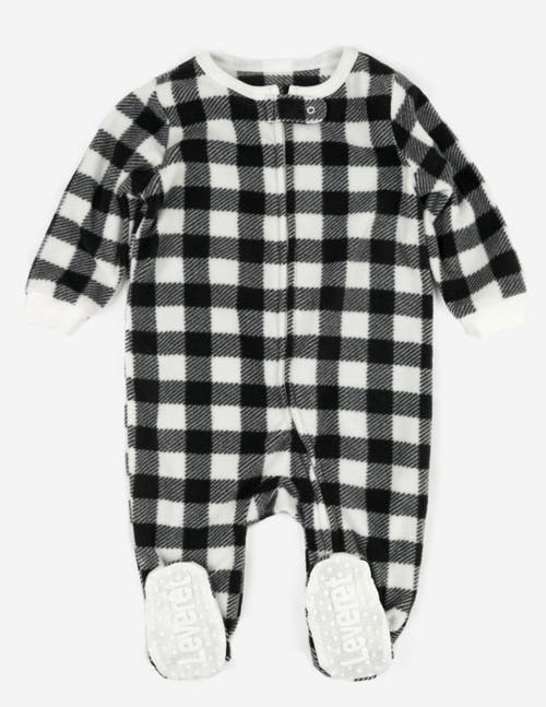 Leveret Kids Fleece Footed Printed Holiday Pajamas In Black
