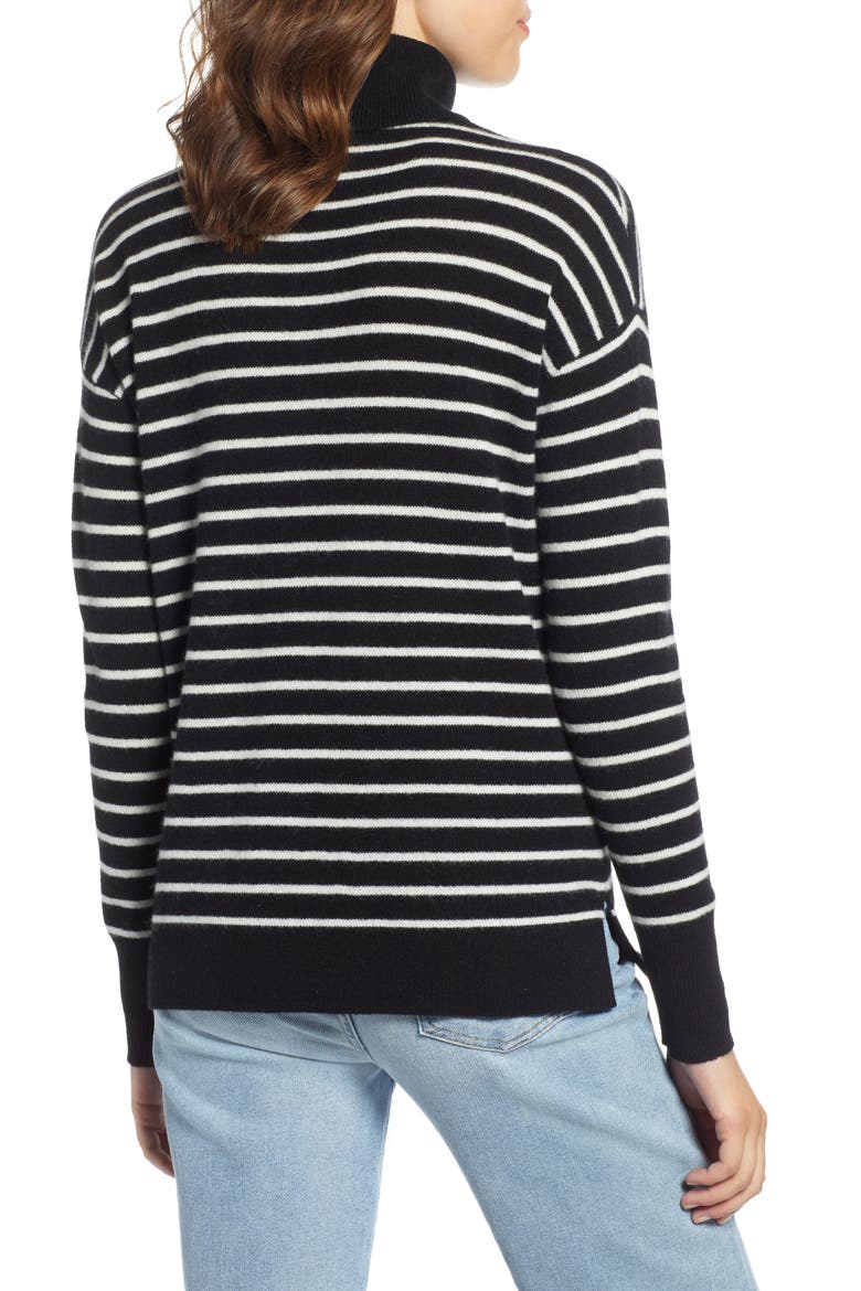 Cashmere Turtleneck Sweater, Alternate, color, BLACK- IVORY STRIPE