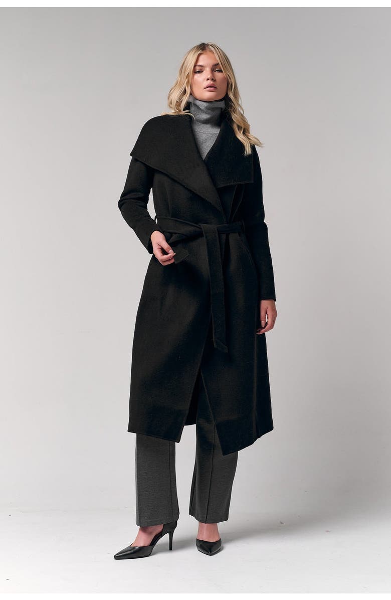 Le Fafo Draped Collar Wrap Coat, Alternate, color, Black
