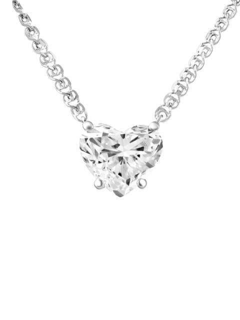 Certified 3Ct Heart Solitaire Diamond Pendant Necklace 14k Gold Lab Grown