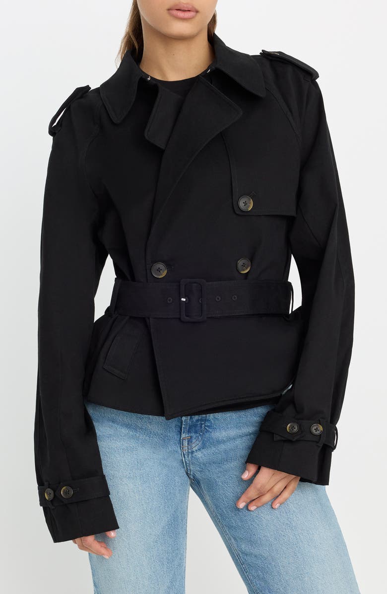 Good American Crop Trench Jacket, Main, color, Black001