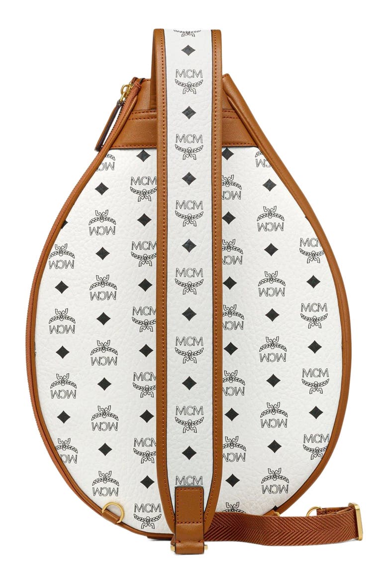 Tennis Racket Cover in Mega Laurel Visetos, Alternate, color, White