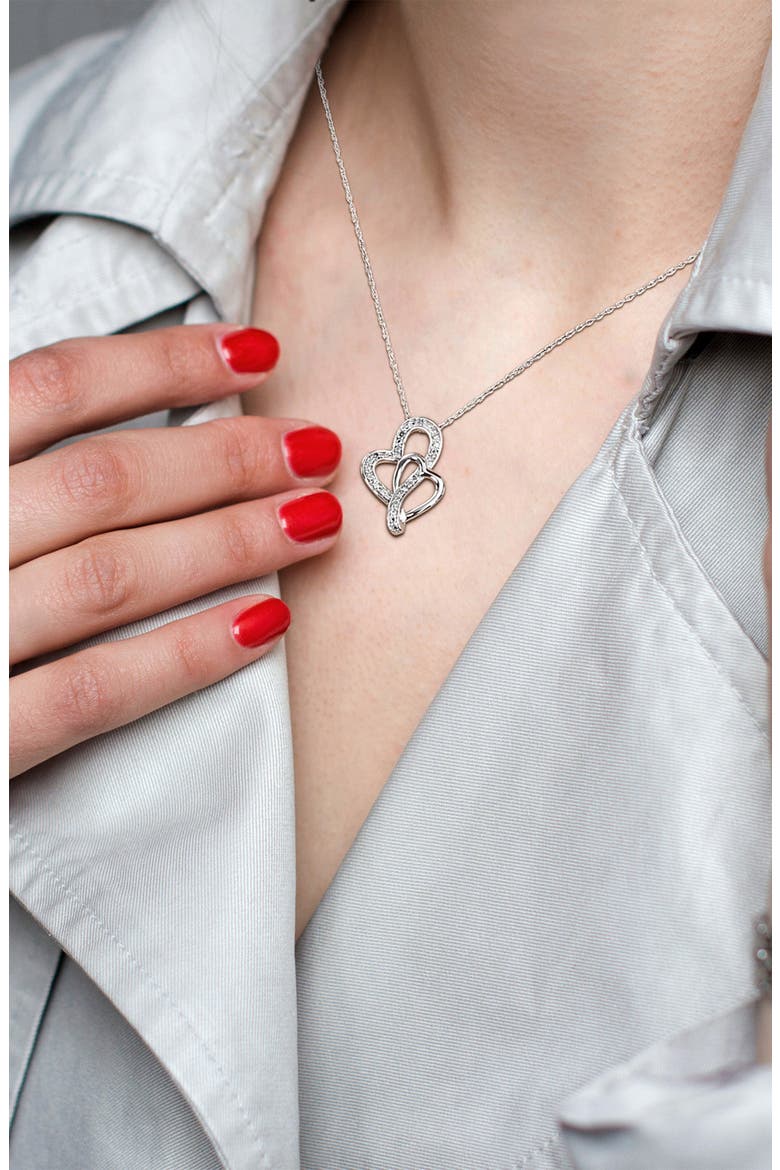 Diamond Interlocked Heart Pendant Necklace - 0.05ct., Alternate, color, SILVER