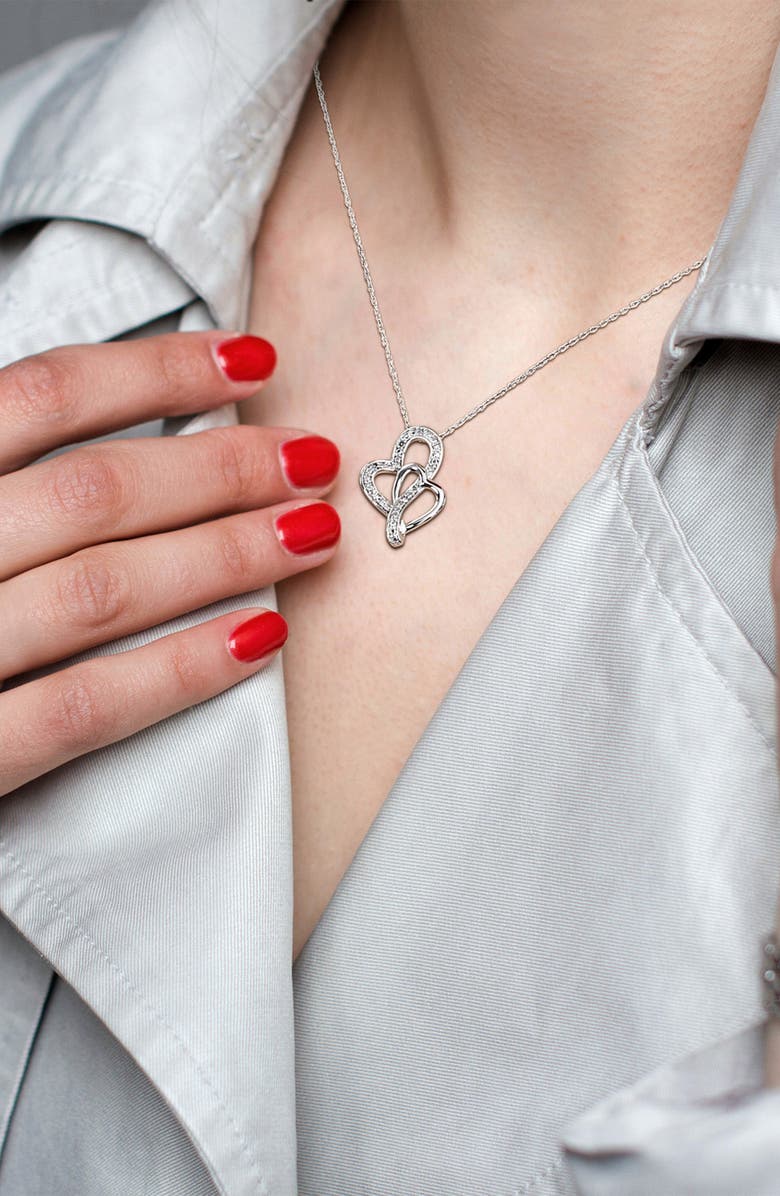 DELMAR Diamond Interlocked Heart Pendant Necklace - 0.05ct., Alternate, color, Silver