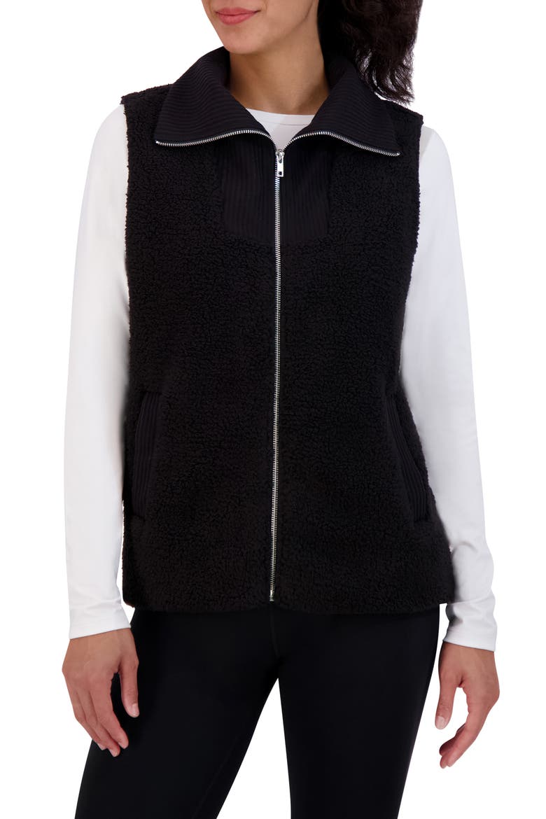 Mixed Fleece Vest, Main, color, BLACK