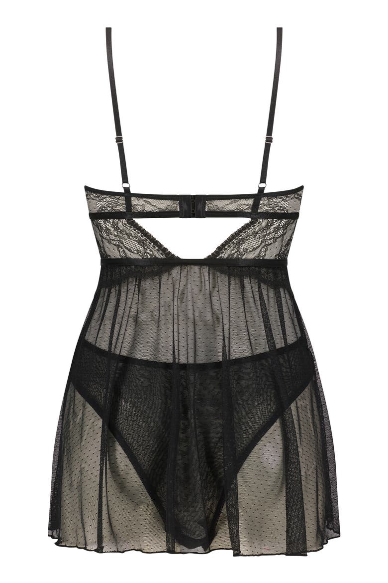 Isabelle Underwire Babydoll Chemise, Alternate, color, BLACK
