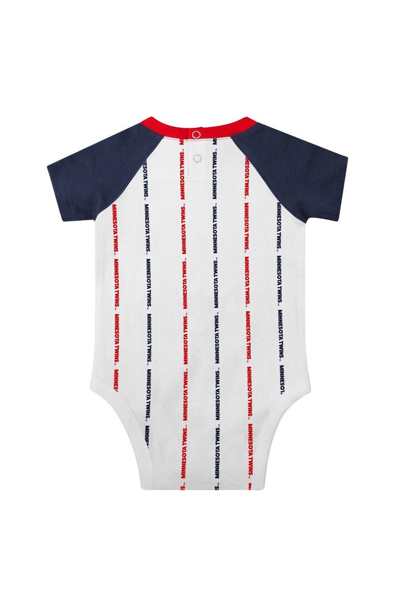 Outerstuff Newborn & Infant White Minnesota Twins Three-Piece Play Ball Raglan Bodysuit Booties & Bib Set, Alternate, color,