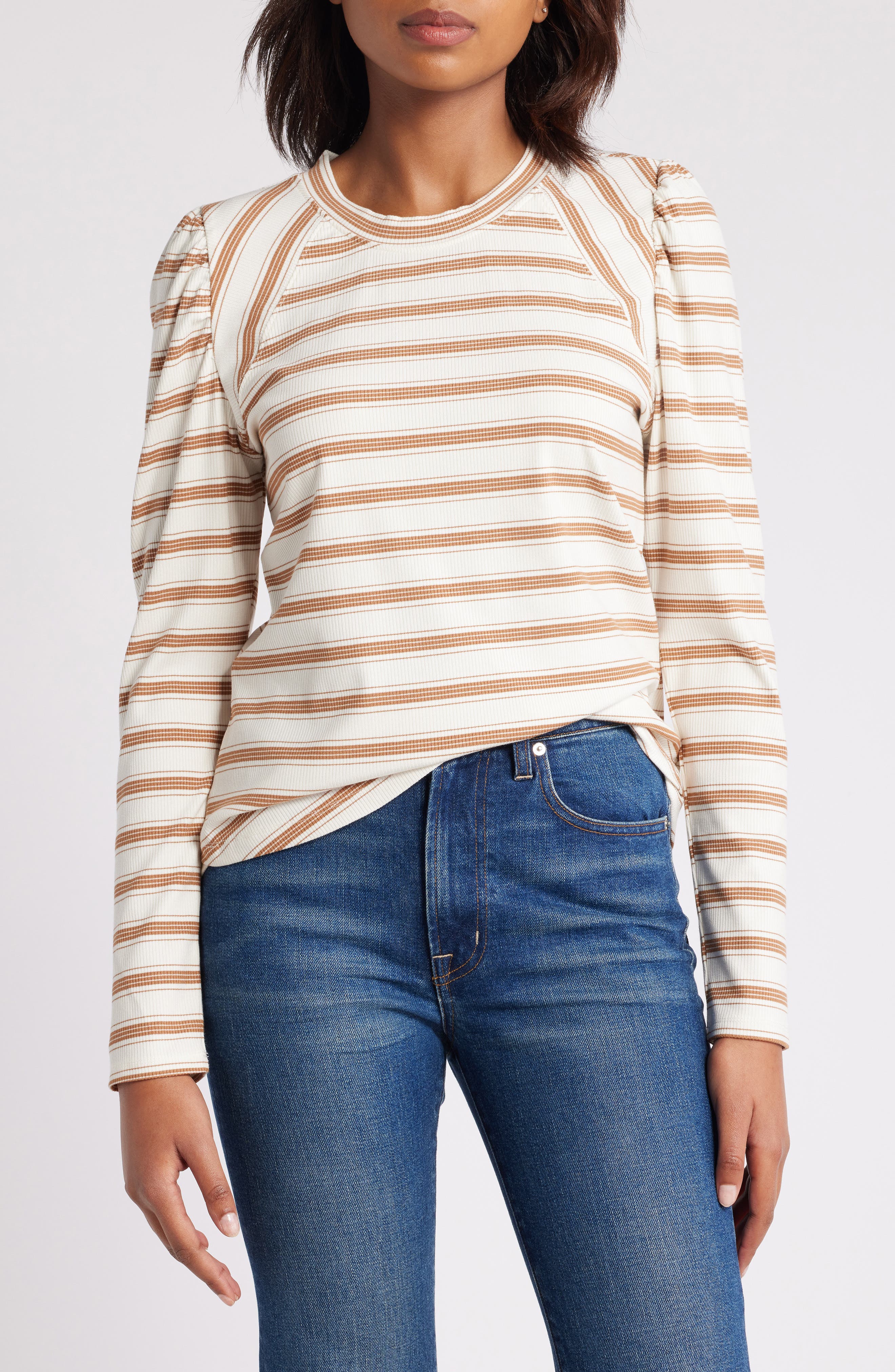 Wit & Wisdom Stripe Puff Shoulder Knit Top