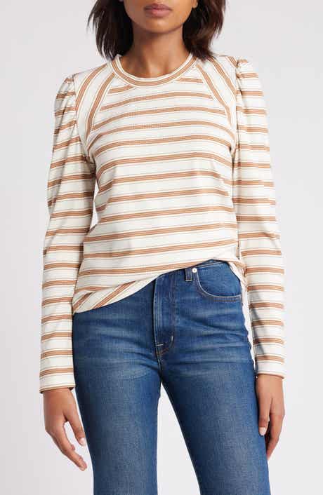 Wit & Wisdom Stripe Puff Shoulder Knit Top