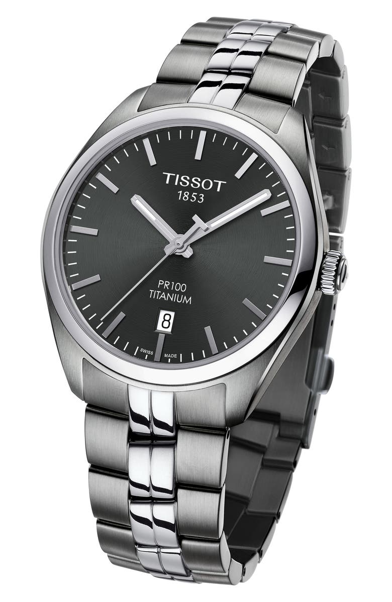 Tissot PR100 Titanium Bracelet Watch, 39mm, Alternate, color,