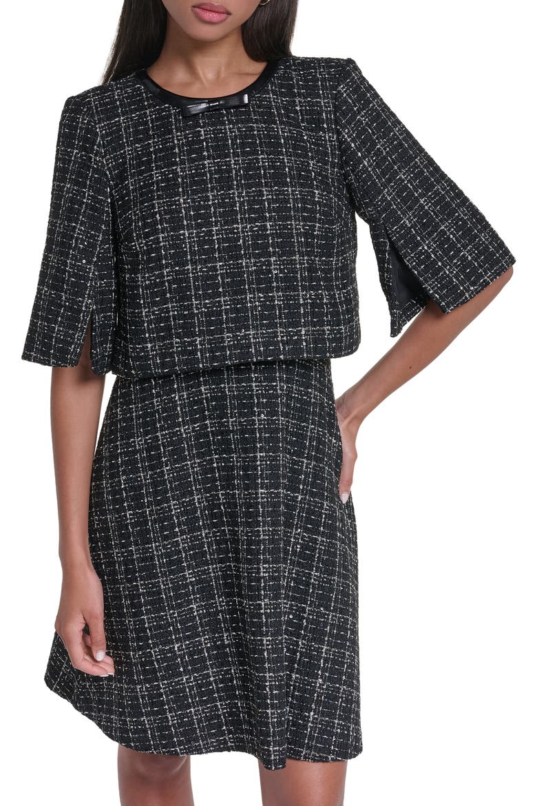 Sequin Plaid Tweed Dress, Alternate, color, BLACK/ GOLD MULTI