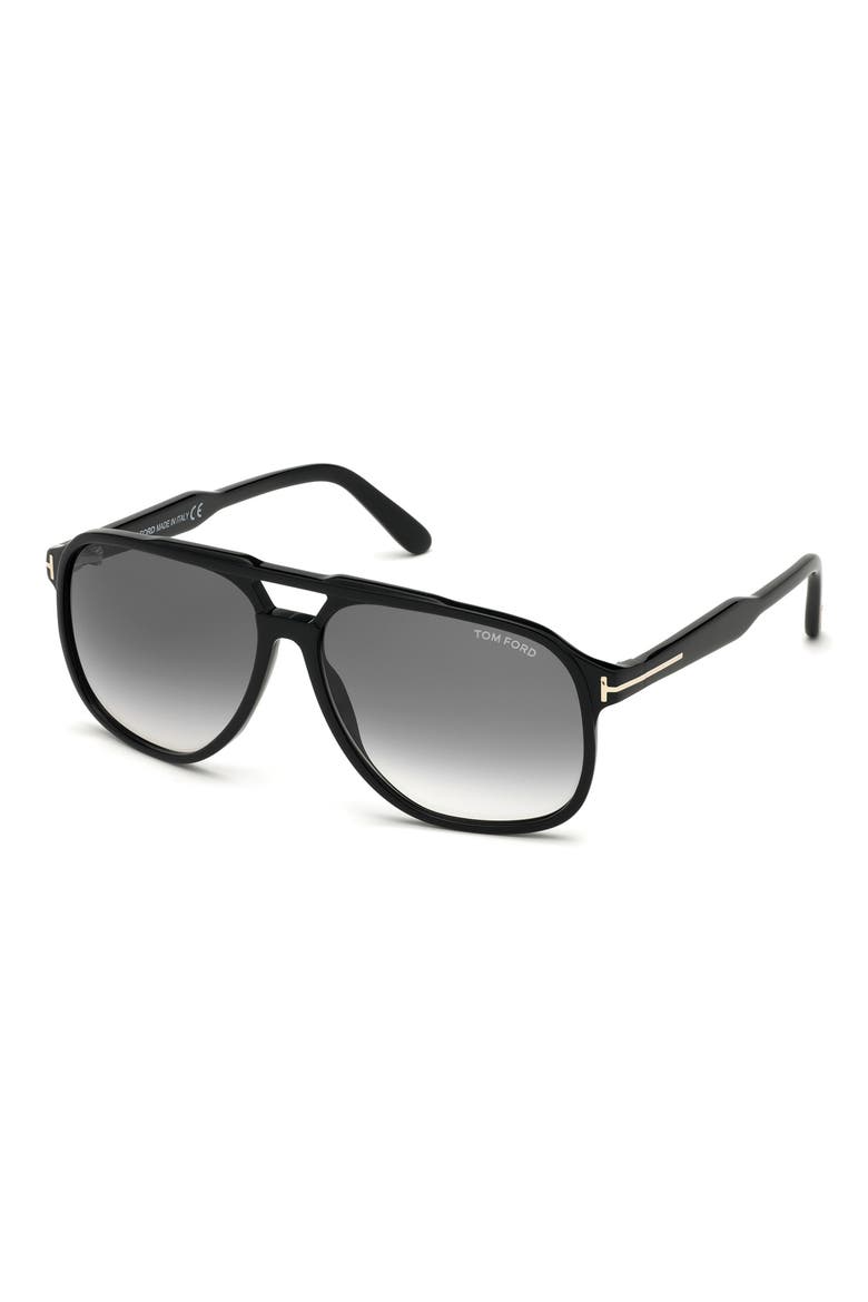 Raoul 62mm Gradient Navigator Sunglasses, Alternate, color, SHINY BLACK / SMOKE POLARIZED
