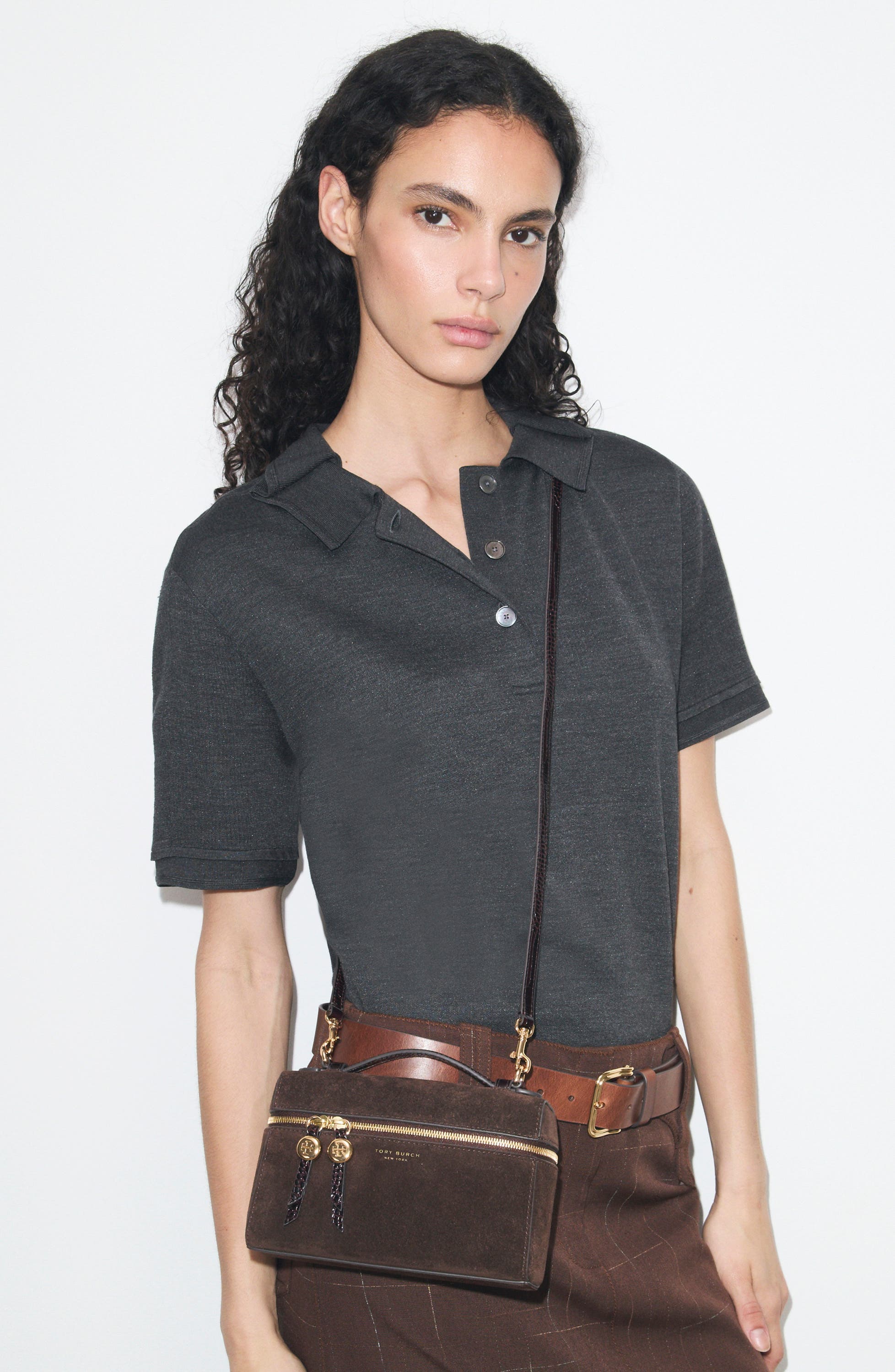 Romy Suede Slim Top Handle Bag, Alternate, color, DARK COCOA