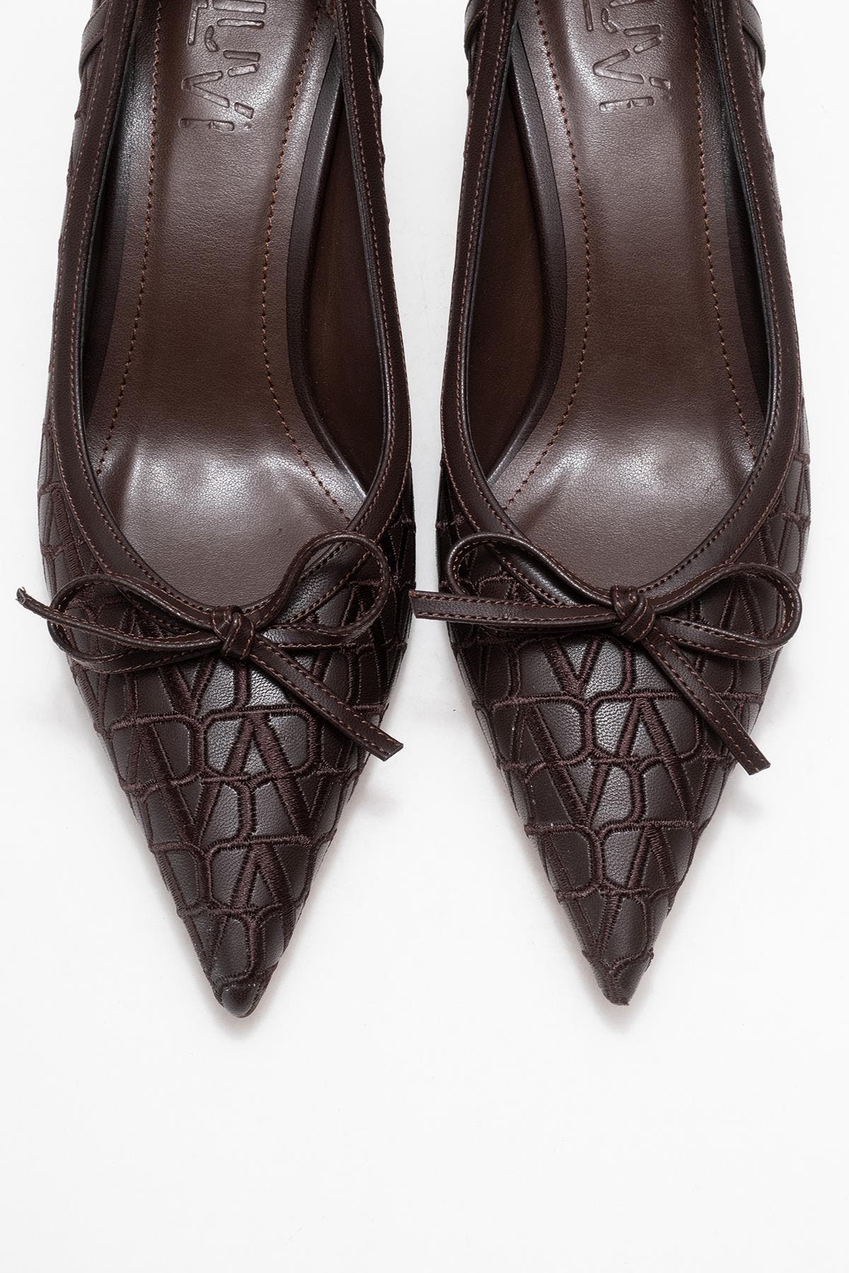 Camden Bow Pointed Toe Pump, Alternate, color, Brown Pattern