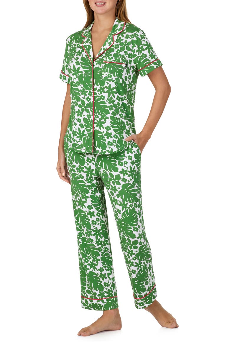 print crop pajamas, Alternate, color, GREEN FLORAL