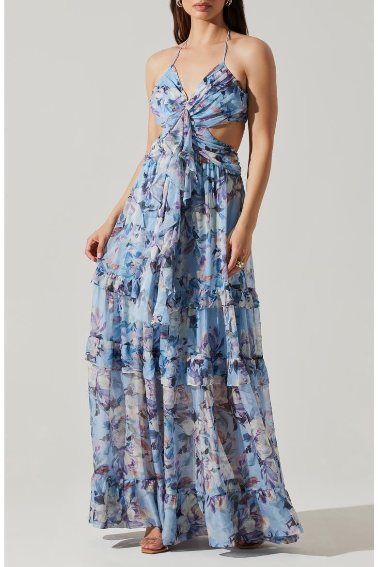 Kitsune Cutout Maxi Halter Dress, Alternate, color, BLUE FLORAL