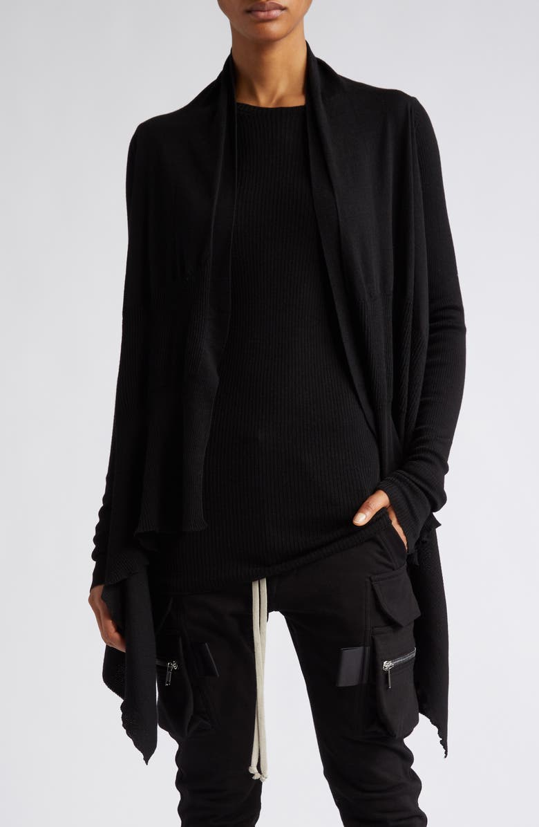 Rick Owens Open Front Waterfall Wool Cardigan, Main, color,