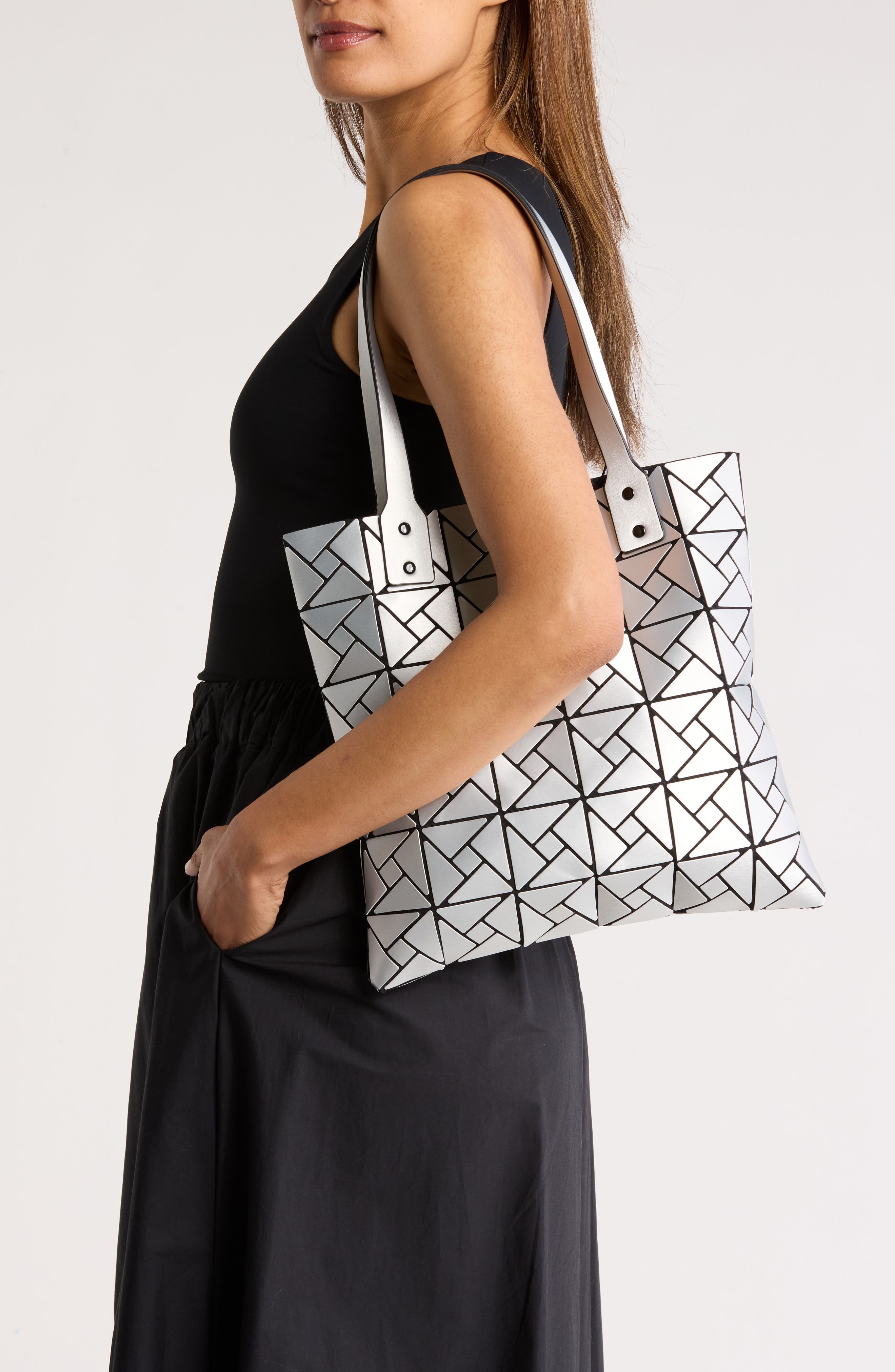 Box Pattern Tote Bag, Alternate, color, MATTE SILVER