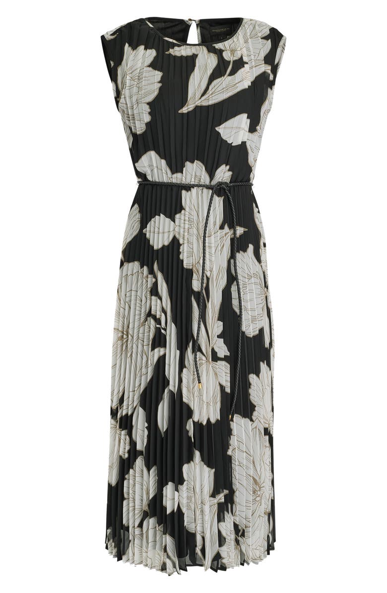 Donna Karan New York Belted Pleated Midi Dress, Alternate, color, Black/ Fawn/ Cream