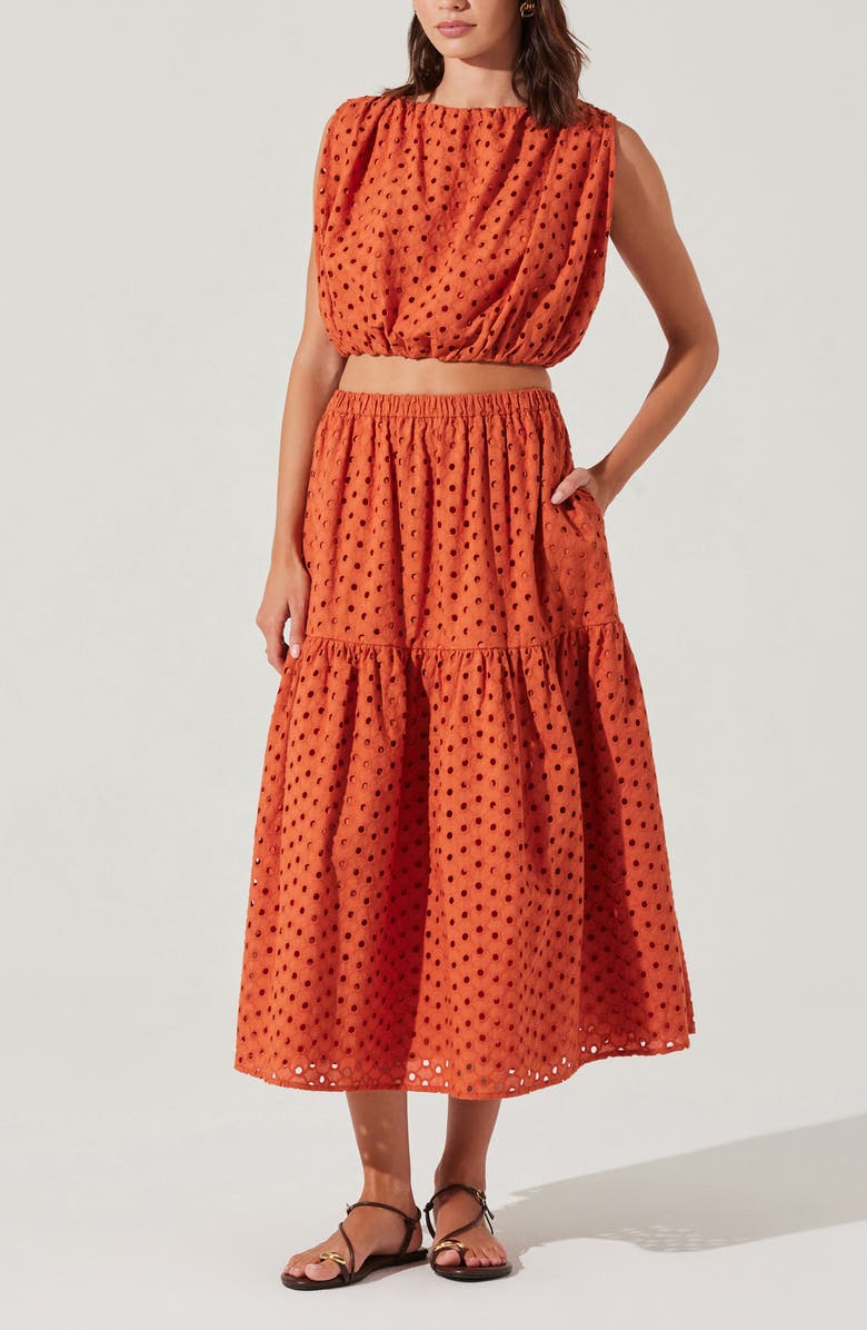 ASTR the Label Nalley Eyelet Tiered Skirt with Pockets, Alternate, color, Rust