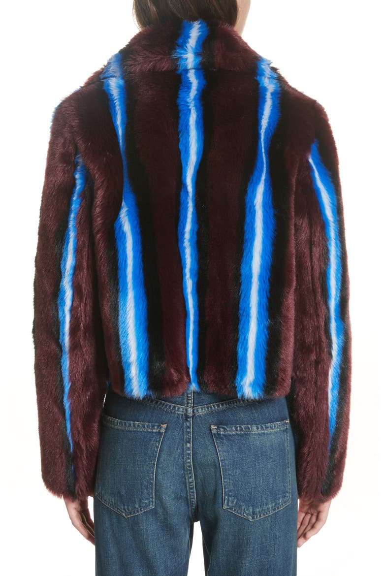 Stripe Faux Fur Jacket, Alternate, color, CABERNET