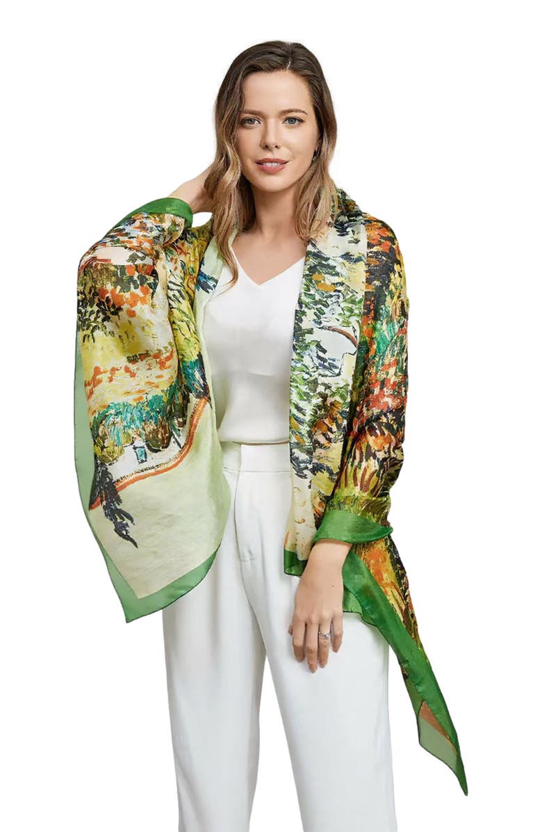 SILKSILKY Pure Silk Oil Painting Rectangle Scarf, Alternate, color, Multi