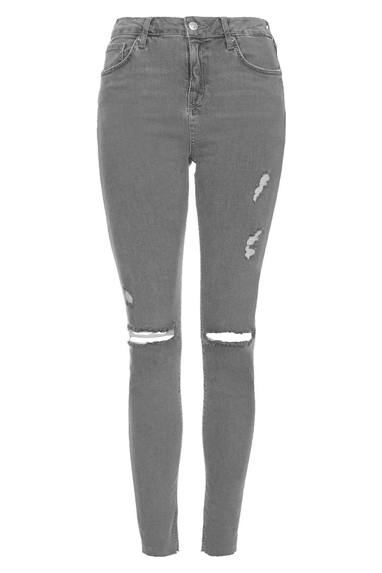 'Jamie' High Rise Ripped Skinny Jeans, Alternate, color, GREY